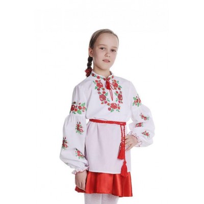 Блуза вышиванка для девочки Радужная роза (сорочечная белая) 