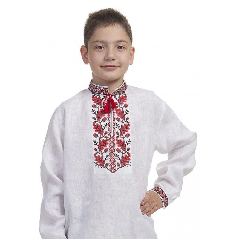 Рубашка вышиванка для мальчика Дубочек (лён белый)