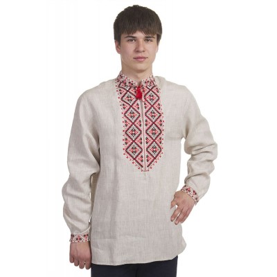 Рубашка вышиванка мужская Родосвет (лён серый) 