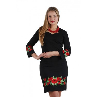 Платье вышиванка женское Маковая роса (джерси черный) 