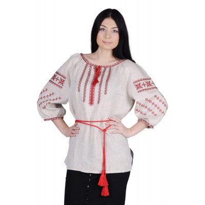 Блузка вышиванка женская Богуслава очаровательная (лён серый) 