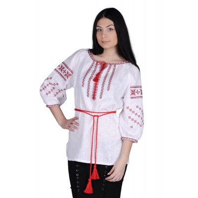 Блузка вышиванка женская Богуслава очаровательнаяя (лён белый) 