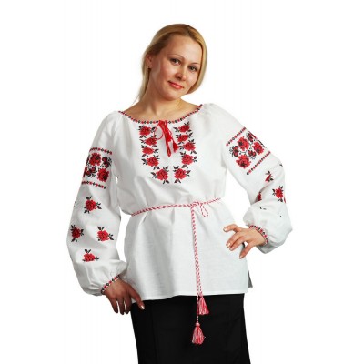 Блузка вышиванка женская Ружа гладь (сорочечная белая) 